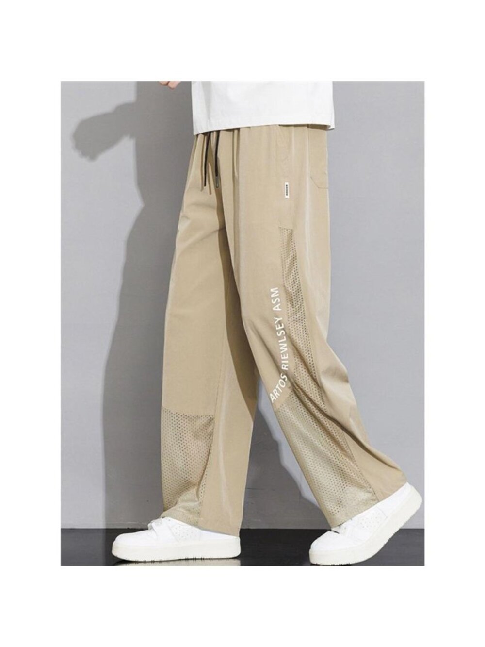 Men's Plus Size Drawstring Wide Leg Mesh Panel Pants - Picture 6 of 6